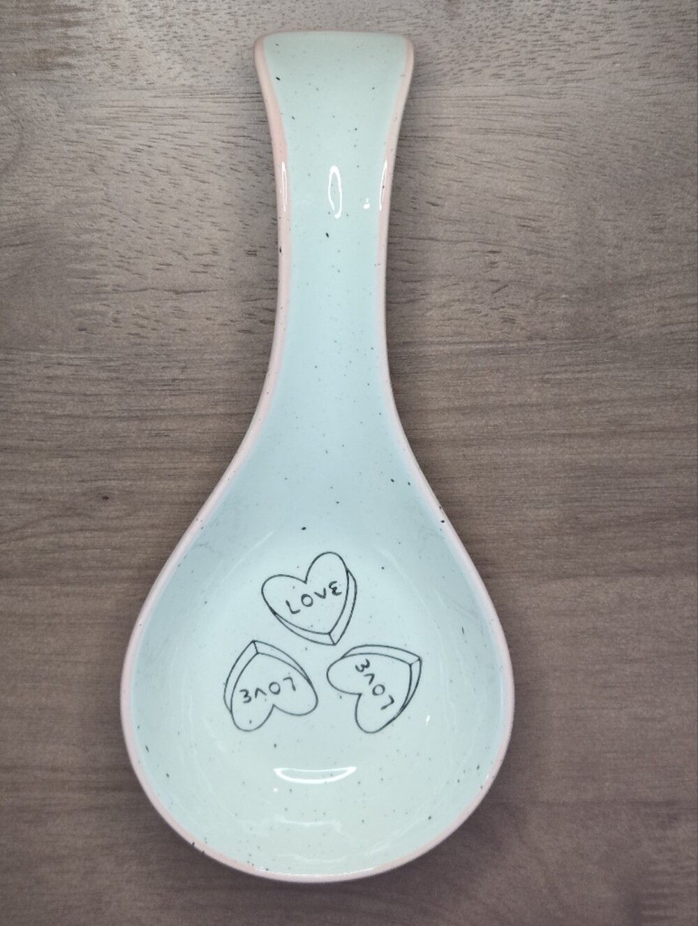 Meritage LOVE Hearts Spoon Rest Retro Pink And Cream Speckled Durable Ceramic